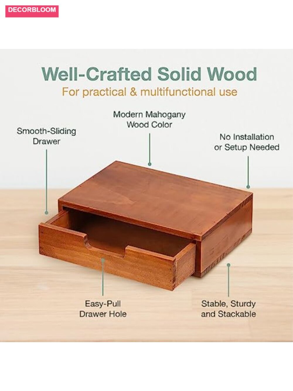 Wooden Desktop Drawer Organizer Stackable Monitor Riser Storage Unit - Picture 3 of 6